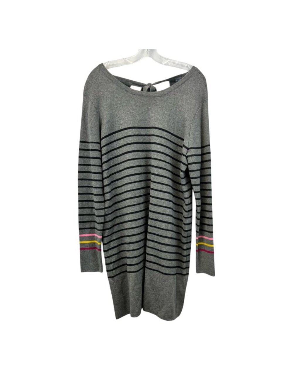 Joules Knitwear Sweater Dress Gray Black Multi Stripe Knee Length Long Sleeve 14